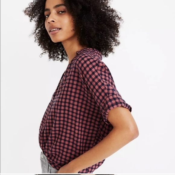 Madewell corrier  button back short sleeve plaid top blouse size M AJ989 - Picture 3 of 11